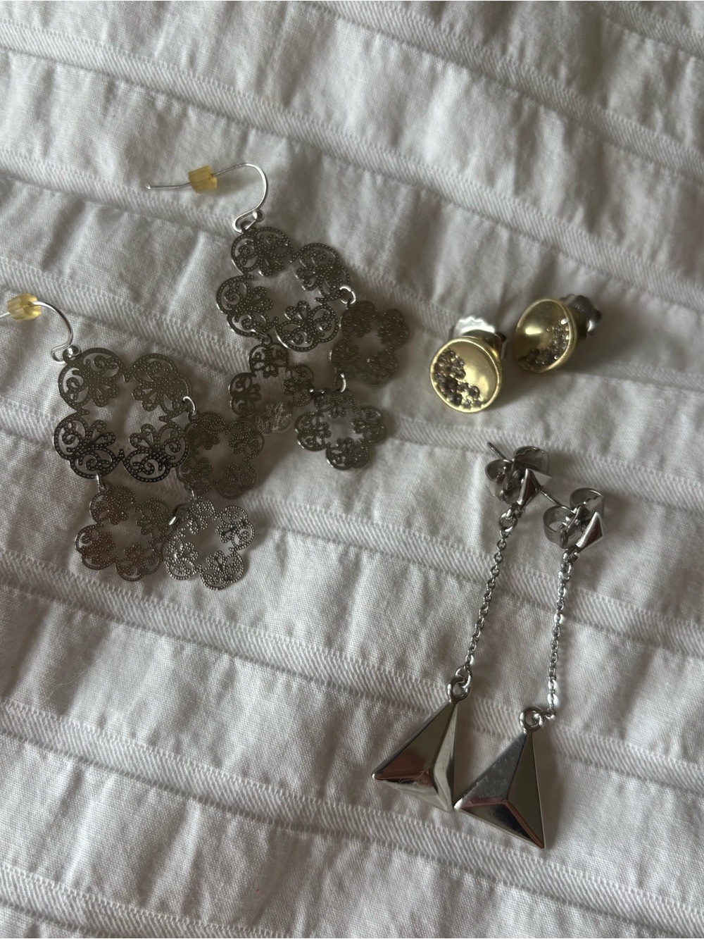 3 pairs Lia Sophia earrings silver and gold